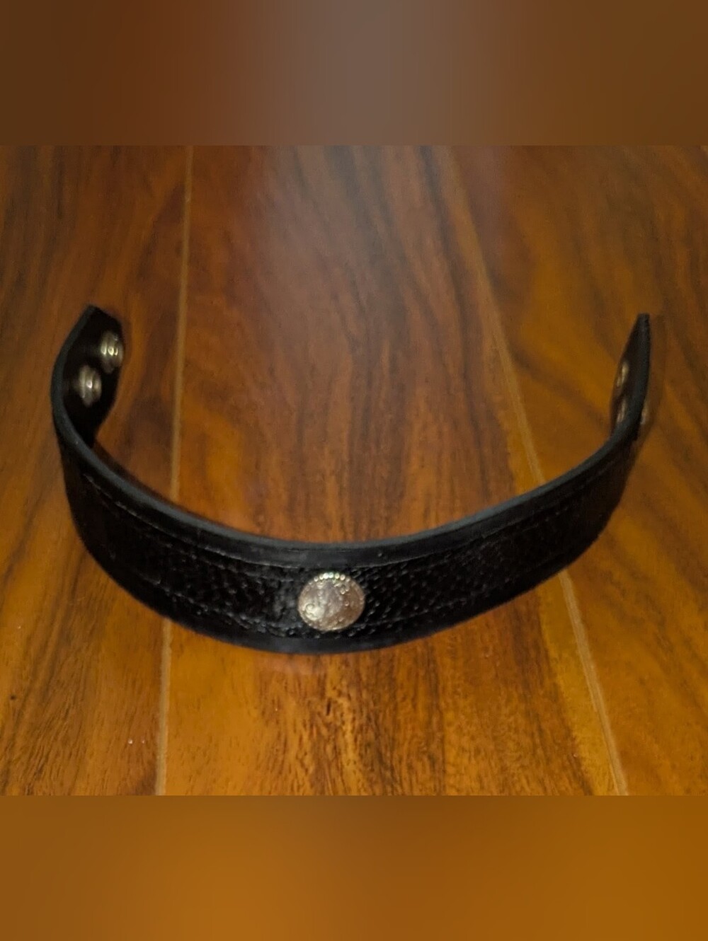 Handmade Black Snake-Embossed Leather Choker/Neck Collar With Snaps - 16"